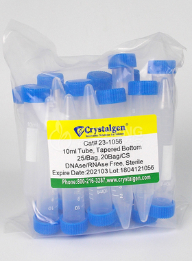 Crystalgen科晶10ml螺口尖底离心管圆底试管包装23-1056/1057
