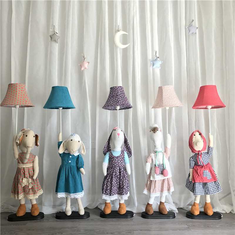 儿童房台灯卧室床头恐龙卡通布艺动物落地灯创意遥控灯底座立式灯