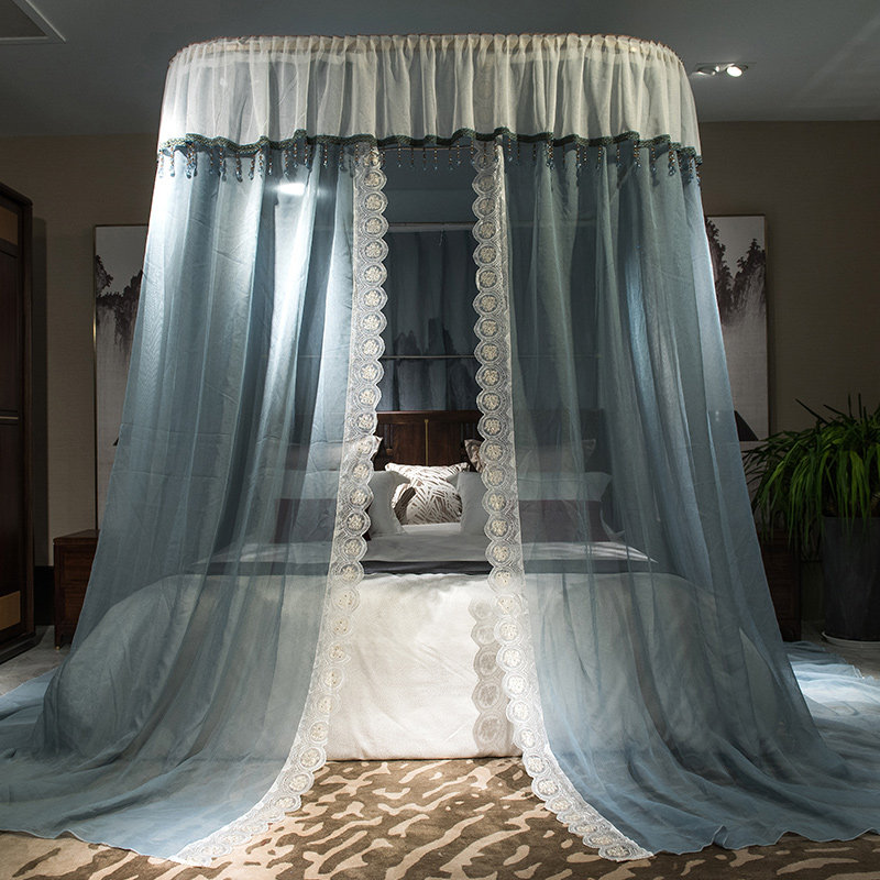 加厚u型导轨蚊帐家用欧式床幔1.8m1.5米床加密轨道支架落地三开门