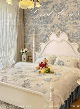 式实木奶油风主床雕花复古1公.8m双人白色XHZ6法主卧床美式安娜床