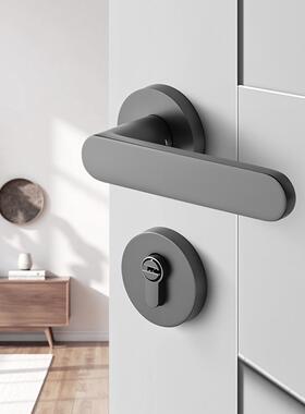 灰色门锁门室内卧室房间门锁木具简约体分Y002锁静音锁锁门把手氧