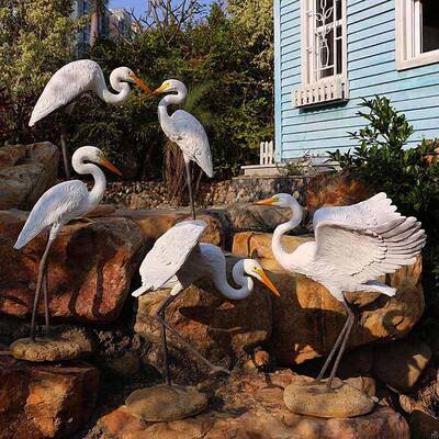 外花园装饰假山水白鱼池造景鹭鸟2017A-20类雕塑户璃玻钢动物仿真