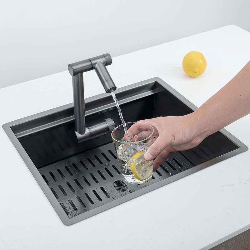 纳米黑色隐藏式吧台水槽 可折叠房车中岛台迷你小单槽台中盆水槽