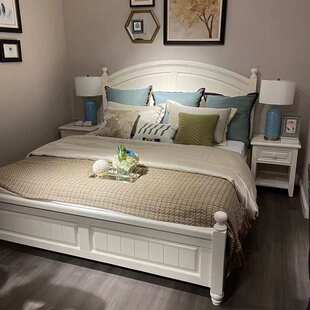 美式实木双人床卧室儿童床米白色1.8米主卧大床公主床复古白婚床