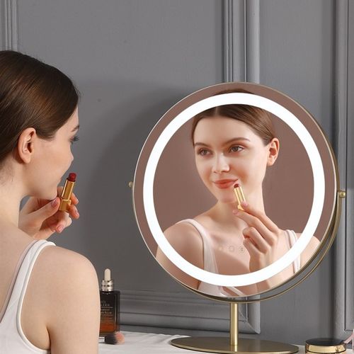 化妆镜台式桌面带灯可旋转led补光家用镜子宿舍智能充电简约ins风