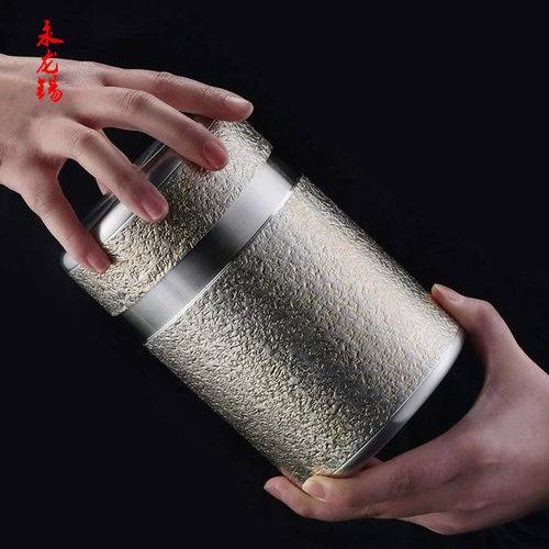 永龙锡罐纯锡大号茶叶罐手工锤纹一斤装绿茶密封罐半斤装红茶叶罐