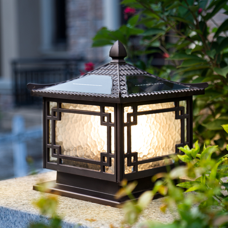 太阳能柱头灯别墅庭院户外防水百搭门柱子灯室外家用围墙围栏柱灯