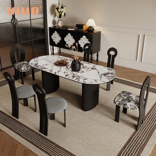 ULLLO 宝格丽岩板餐桌长方形法式奶油风小户型极简复古吃饭桌子