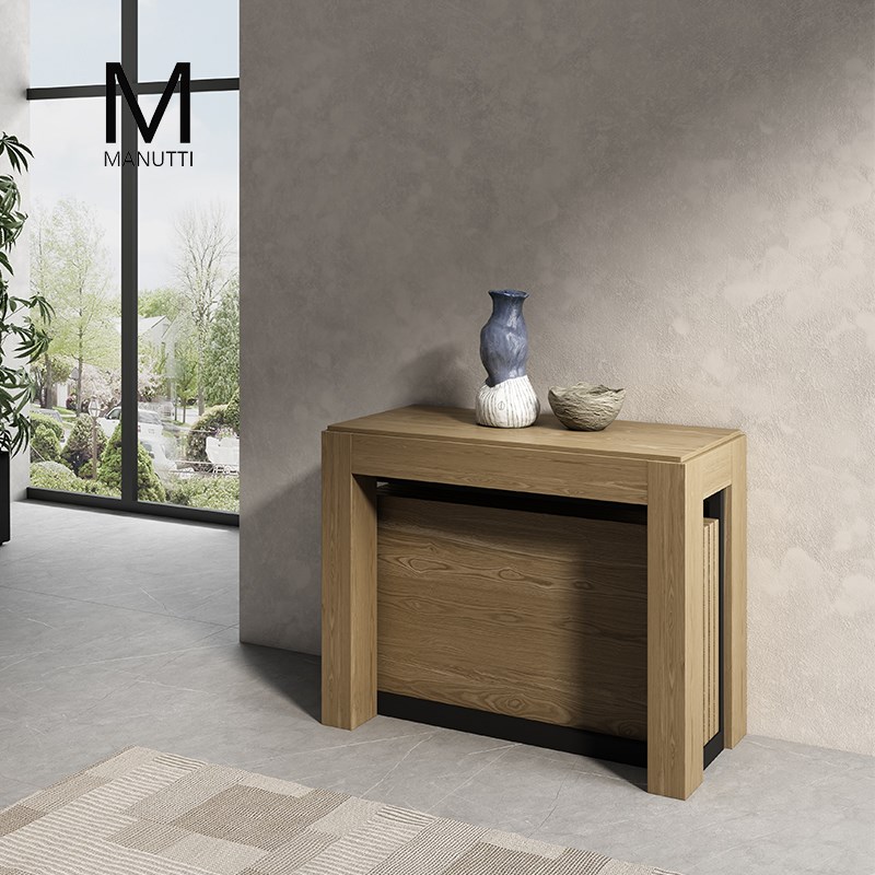 manuti实木折叠伸缩餐桌可抽拉伸家用小户型诧寂风岛台隐形饭桌椅