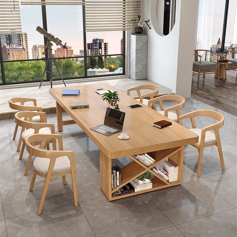 实木会议桌长桌现代简约图书馆学习客厅大书桌开会办公桌子工作台
