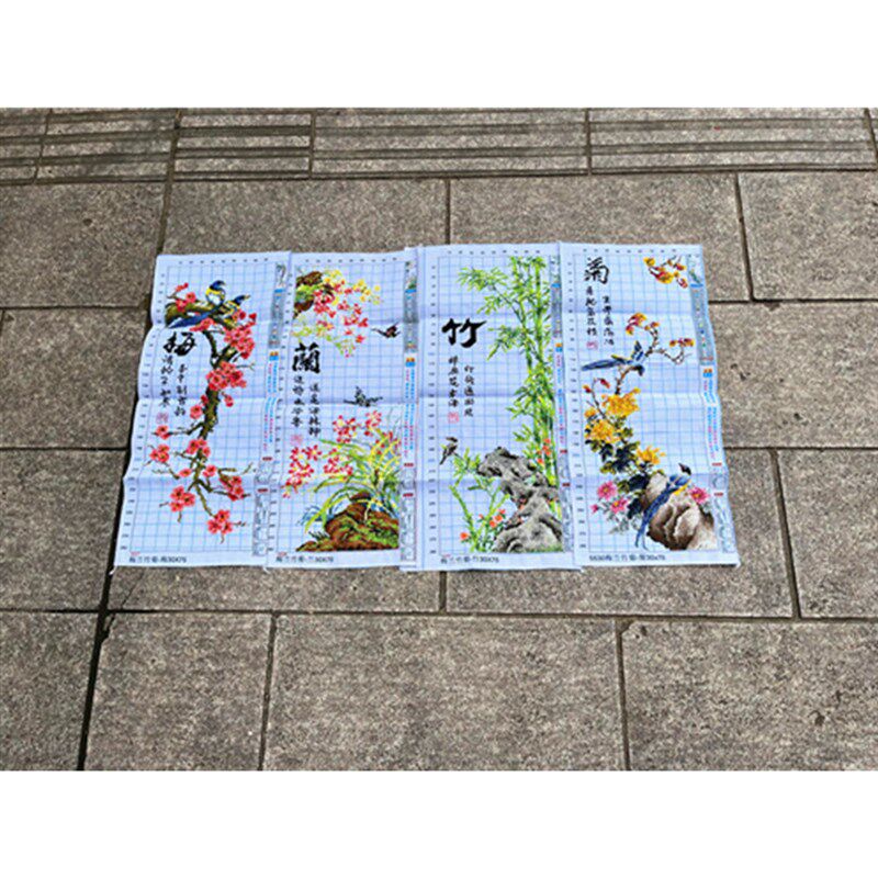 兔妈妈纯手工十字绣成品梅兰竹菊竖版四联画客厅玄关山水画包邮