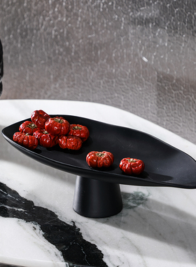 简约现代样板房陶瓷高脚水果盘售楼处家居客厅电视柜茶几收纳托盘