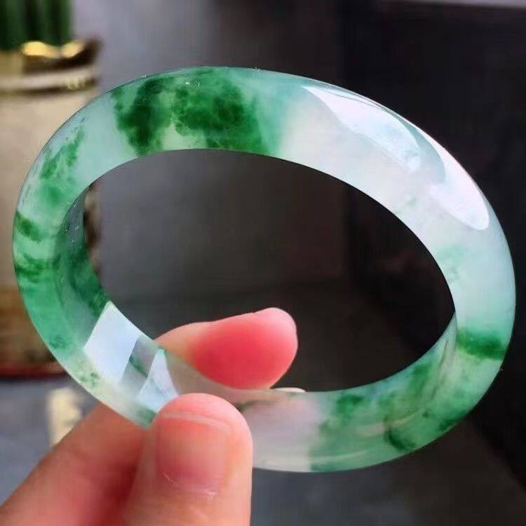高冰飘花缅甸翡翠手镯天然冰糯种手饰