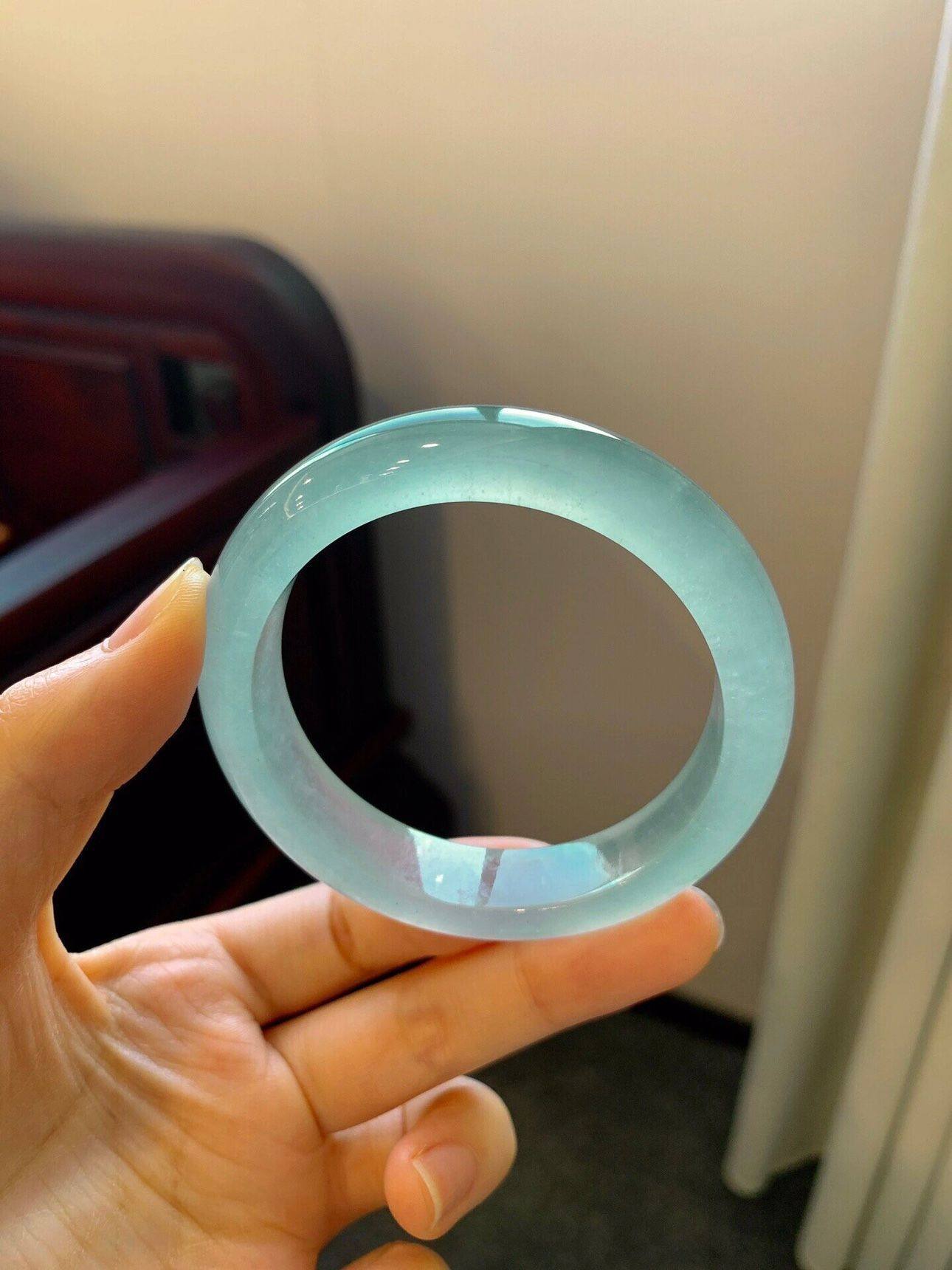 天然缅甸冰种高冰蓝水飘花翡翠手镯正品通透水润玉石镯子礼物送礼