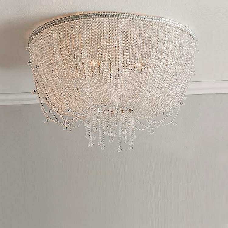 唯美公主水晶吸顶灯轻奢法式奶油风现代圆形客厅卧室灯流苏珠帘灯