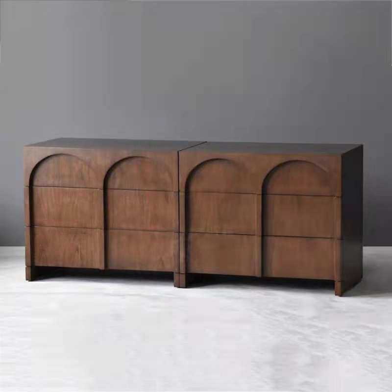 北欧简约中古拱形门实木餐边柜法式入户樱桃木玄关柜斗柜民宿款