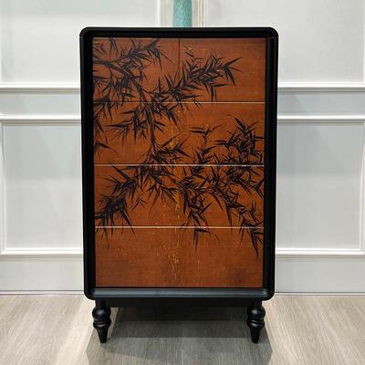 墨竹实木家用五斗柜客厅入户玄关装饰柜中古风整装卧室靠墙收纳柜