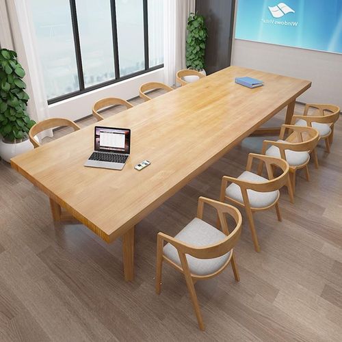 简约现代全实木会议桌椅组合图书馆长条大桌子办公长桌原木工作台