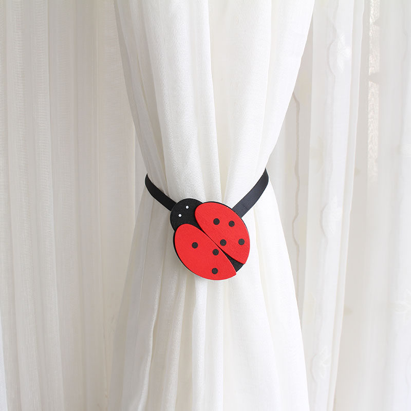 瓢虫ladybug 卡通窗帘纱免打孔可爱磁铁扣绑带绑绳儿童扎带一对装