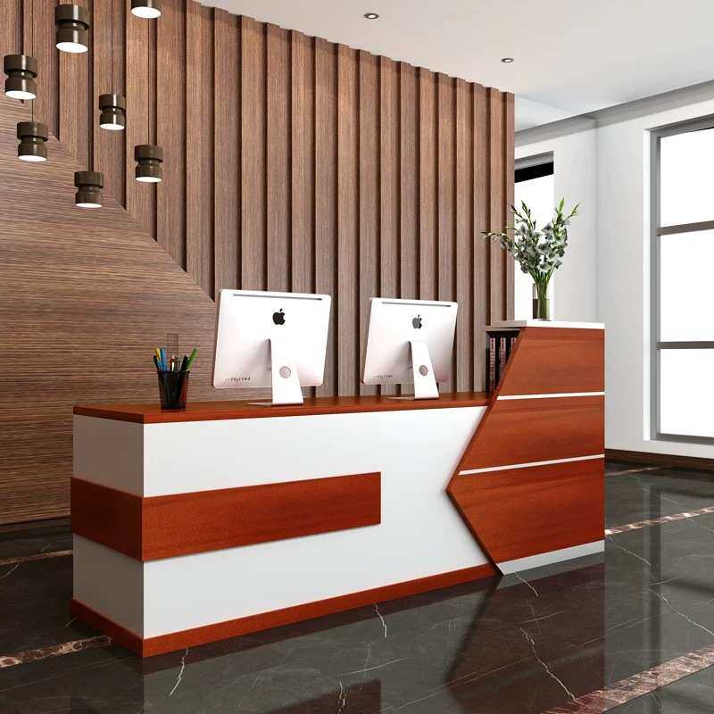 广东广州公司木纹仿大理石收银台烤漆前台桌接待柜台简约办公桌子