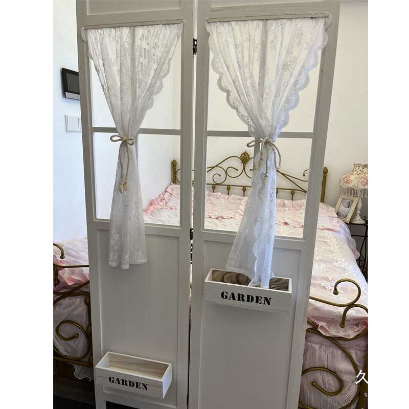 复古折叠屏风纱帘进门实木遮挡隔断花架橱窗镂空服装店直播背景