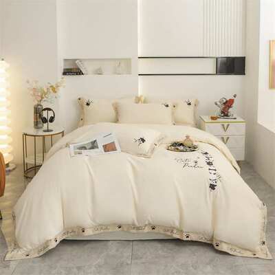 跨境磨毛刺绣四件套绣花轻奢柔软亲肤床单被套床上用品
