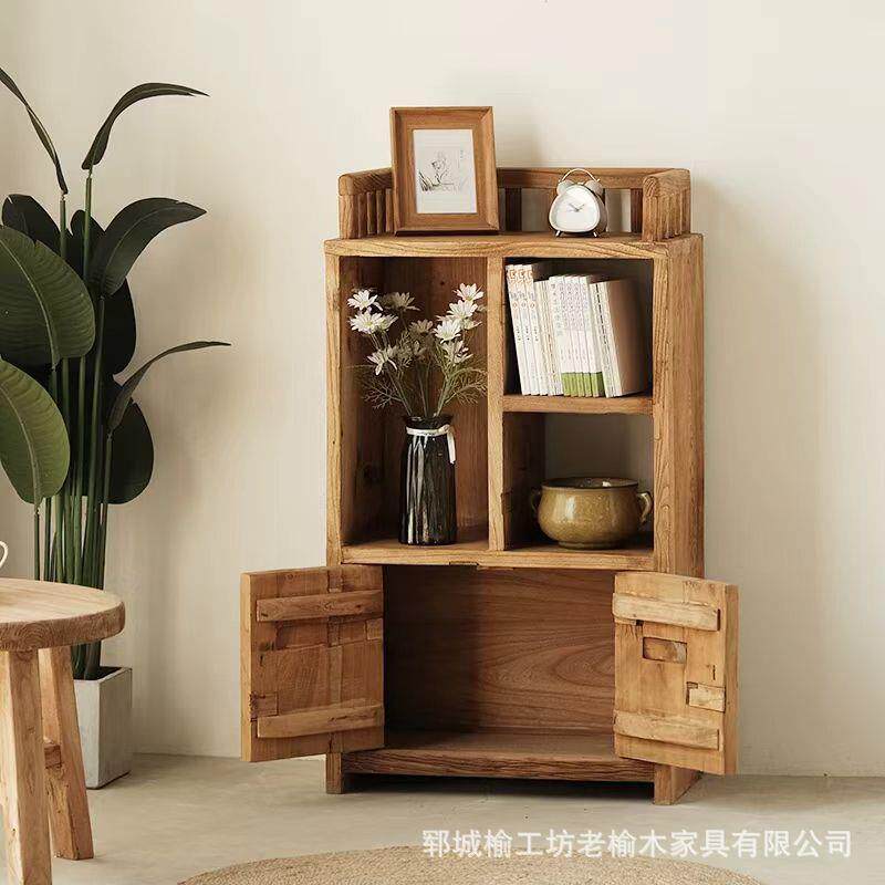 老榆木收纳柜新中式简约展示柜落地式多层展示柜榆木家具客厅斗柜