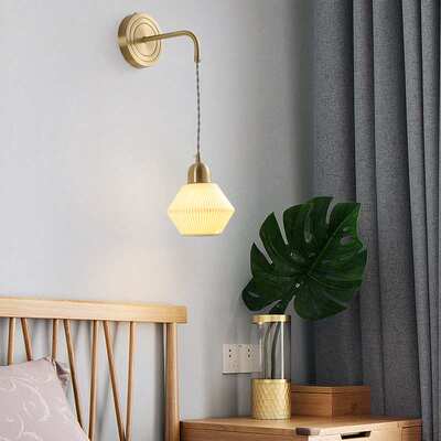 北欧全铜床头壁灯法式现代轻奢创意玻璃陶瓷灯主卧室吊线壁灯