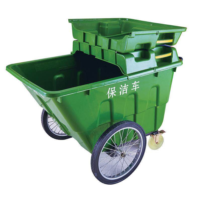 户外垃圾手推车环卫清洁带盖带轮垃圾车400L保洁车绿色小区