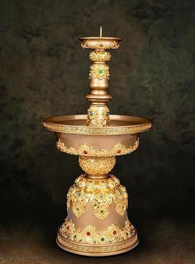 台湾贴金黄铜五供摆件香炉家用上香佛前供奉家居蜡烛台插花瓶一套