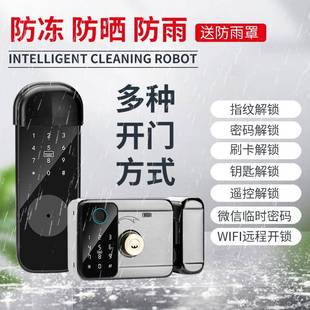 大门上的锁布线老式双面家用指纹柜子锁门密码刷卡户外庭院