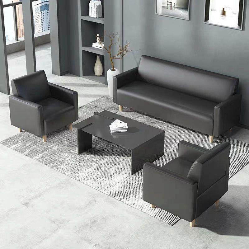 意式办公沙发茶几组合套装西皮三人位商务会客接待简约办公室沙发