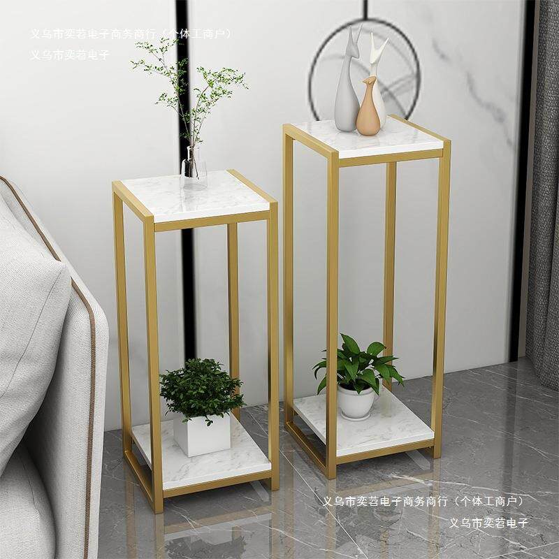 花几花架欧式阳台轻奢铁艺落地摆件客厅风大理石旁边花架电视柜子