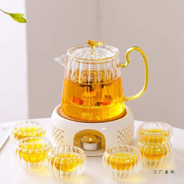 轻奢下午茶具茶杯耐热玻璃加热烛台蜡烛煮茶炉泡水果花草茶壶套装
