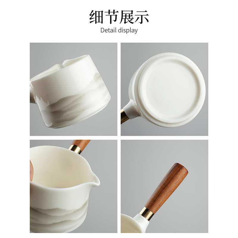 一品仟堂万里江山公道杯家用高档公杯茶海陶瓷单个防烫木把分茶器