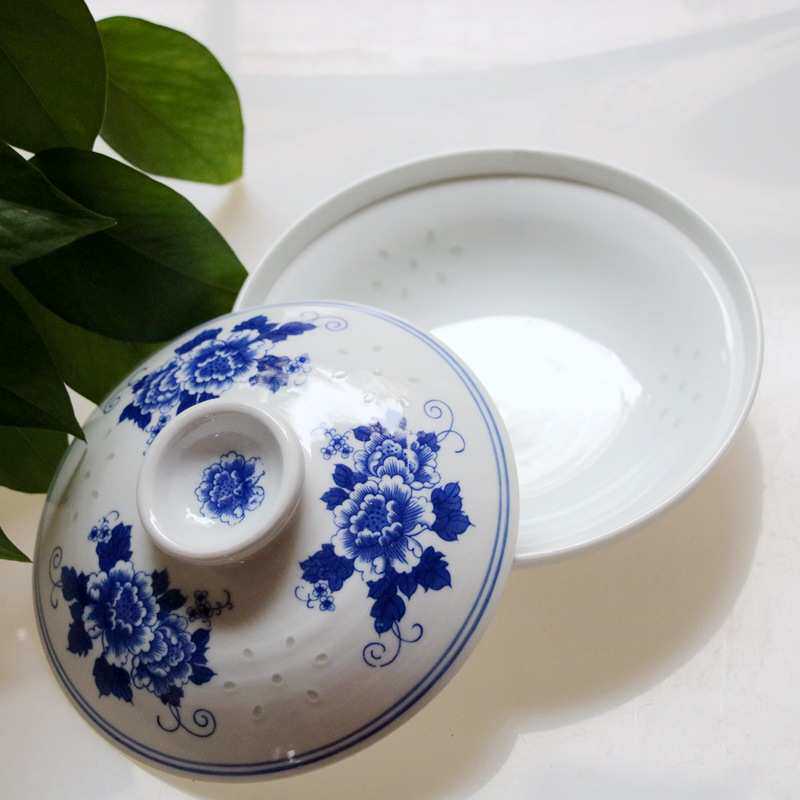 秋冬餐具陶瓷套装中式青花玲珑圆形和合器釉下彩带盖碗四菜一汤碗