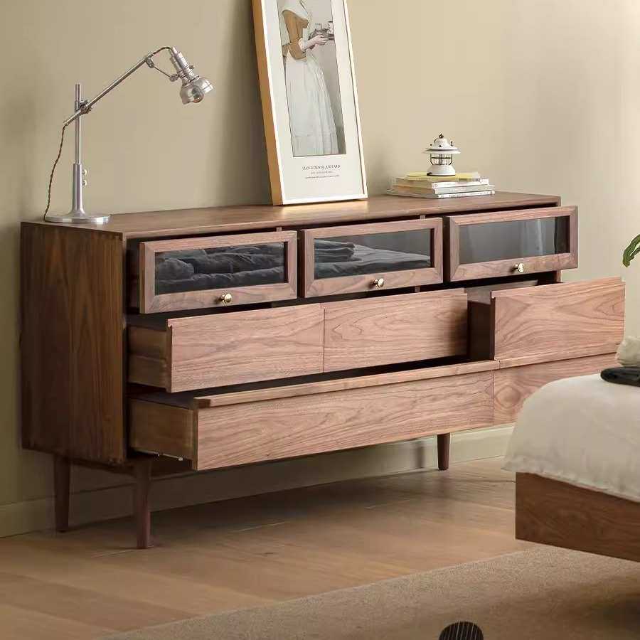 北美黑胡桃全实木七斗柜卧室床尾抽屉储物收纳柜简约樱桃木餐边柜