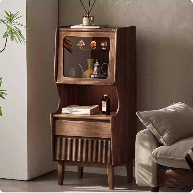 实木沙发边柜侧边柜客厅置物柜黑胡桃木收纳柜子储物柜小立柜角柜