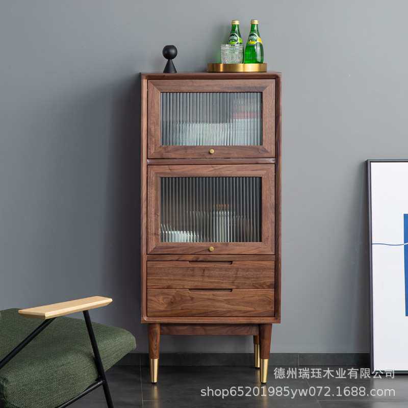 黑胡桃木北欧电视边柜客厅白橡木樱桃木实木沙发立柜收纳斗柜