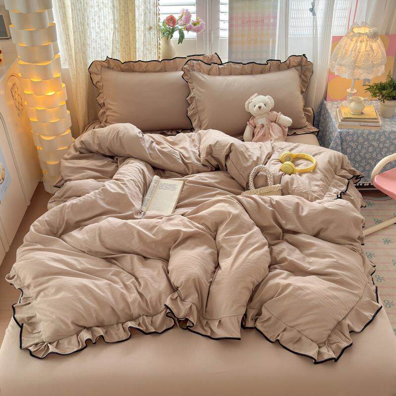 2025新款A类超柔水洗糯糯棉花边四件套学生宿舍单人3件套床单被