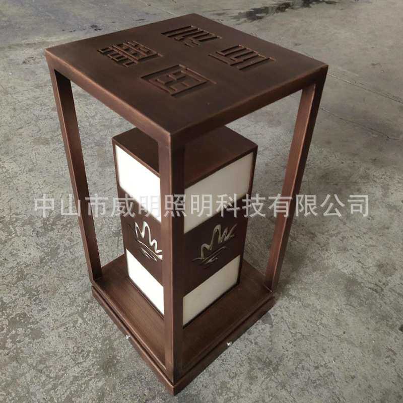 不锈钢镀铜拉丝草坪灯柱头灯庭院灯中式风格草坪灯柱头灯宫灯