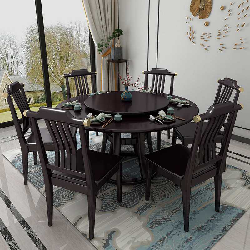 新中式实木餐桌椅组合圆形餐桌饭桌现代简约大小户型民宿套装家具