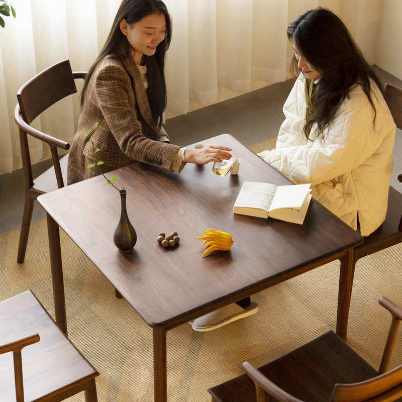 新中式黑胡桃木餐桌八仙桌方桌新中式茶桌家用小户型八仙桌正方形