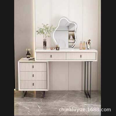 奶油风梳妆台卧室现代简约化妆收纳柜一体网红轻奢化妆台化妆桌
