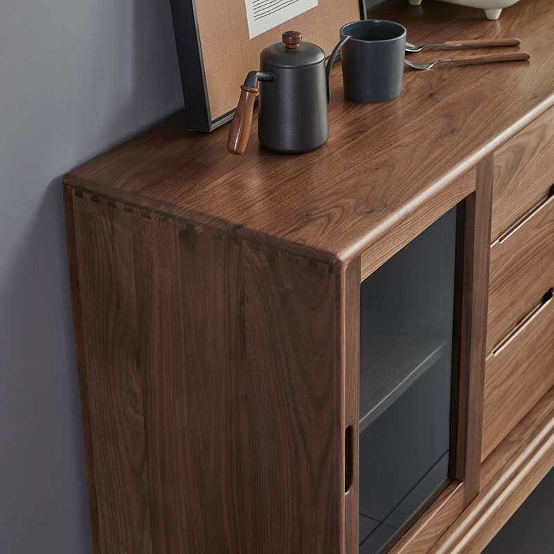 北欧黑胡桃木边柜全实木现代简约式轻奢型原木餐边柜收纳柜储物柜