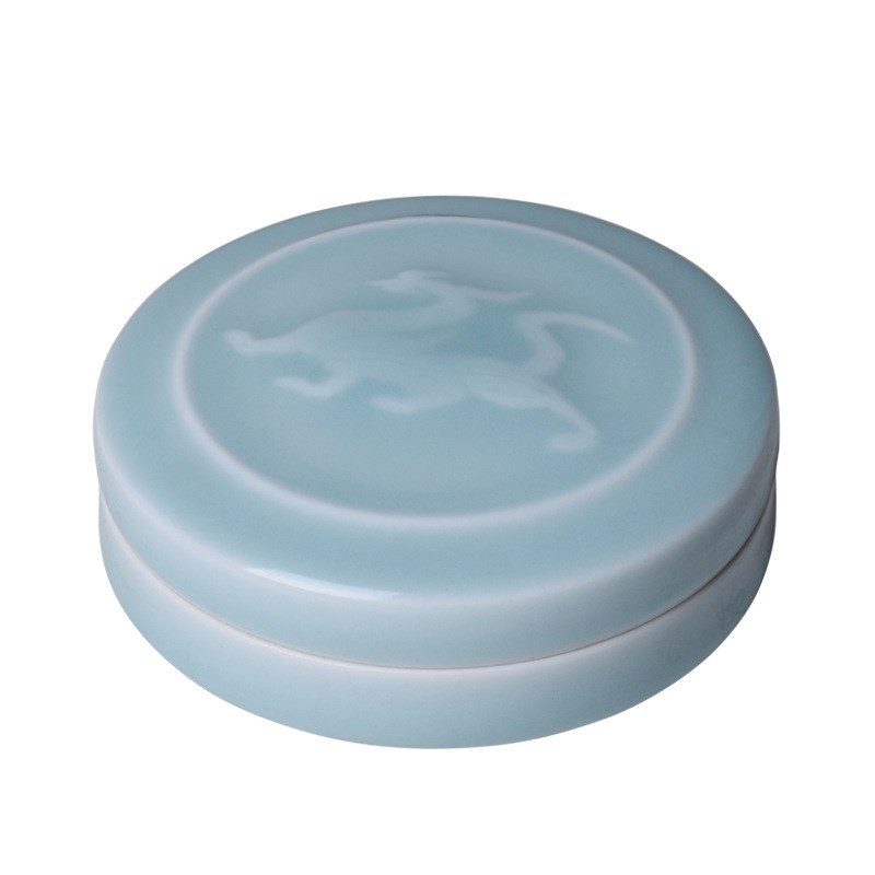 书法绘画精美印泥盒粉盒文房四宝汝窑带盖砚台墨碟水滴砚滴笔洗