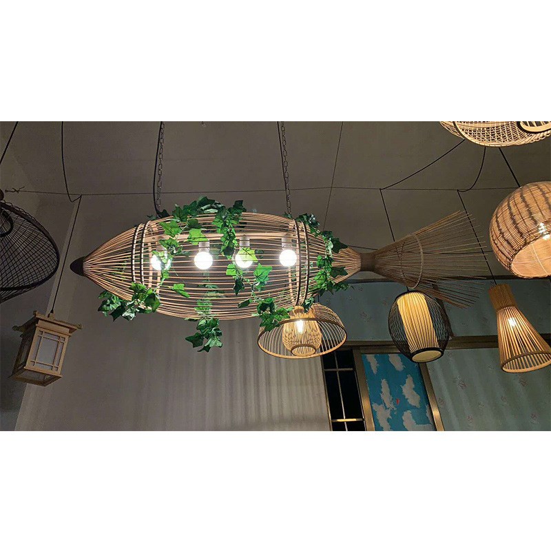 特色饭店餐馆中式装修竹木藤吊灯灯饰新中式竹艺吊灯日式创意灯