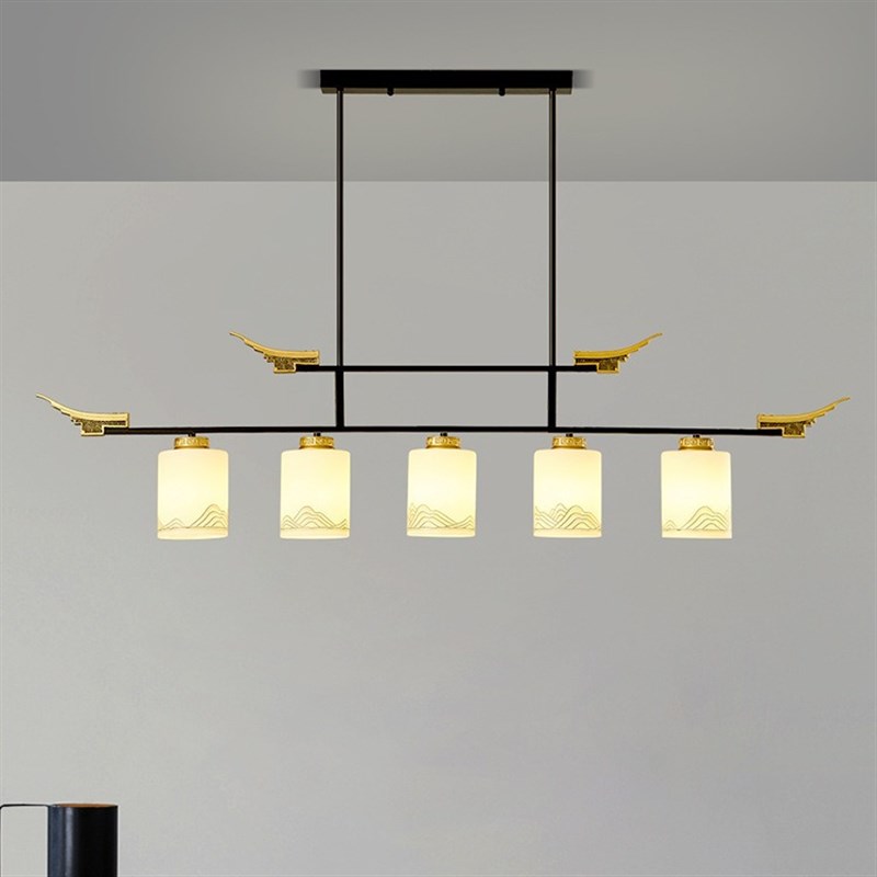 新中式一字餐厅吊灯中国风茶室办公室前台吧台灯三头长条茶台吊灯