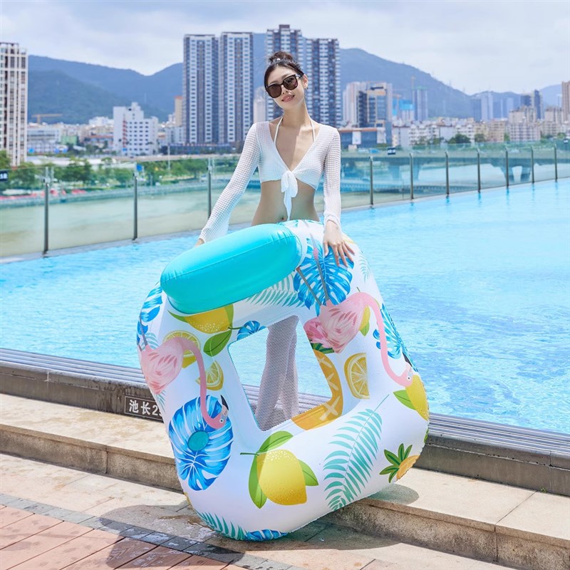 加大加厚水上充气躺椅沙发网布靠背枫叶成人泳池浮排树叶浮床彩虹