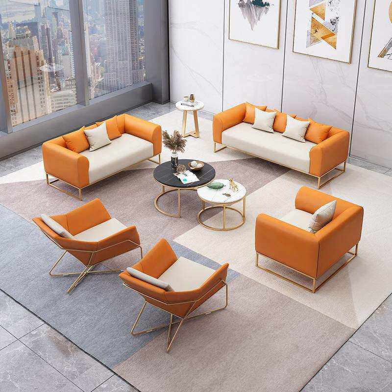 轻奢单人沙发椅酒店大堂贵宾休息区三人布艺沙发接待会客皮艺沙发